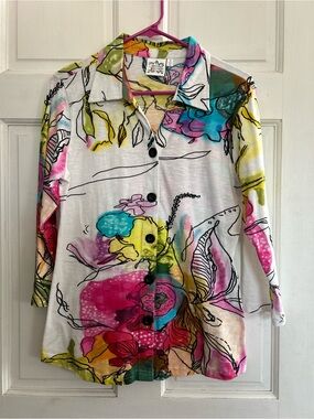 Parsley & Sage Multicolor Abstract Floral Button-Up Top. Like New! Size Small